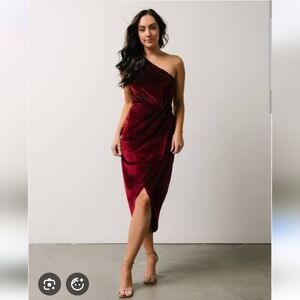 Baltic Born | Kourtney Velvet Midi Dress One Shoulder Tulip Hem Merlot Red -  XL
